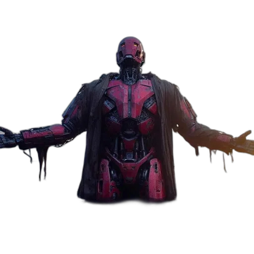 jacket, robot, weapon, creature, concept art, cyberpunk, 3d render, comic book art transparent PNG cut-out