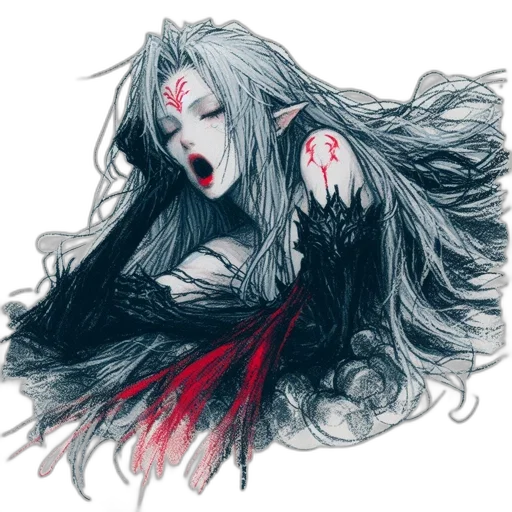creature, concept art, fantasy art, pixel art, comic book art, red, dark, monochrome transparent PNG cut-out