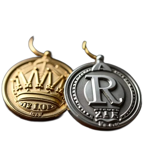 crown, jewelry, 3d render, photorealistic, close-up, view, two, medals transparent PNG cut-out