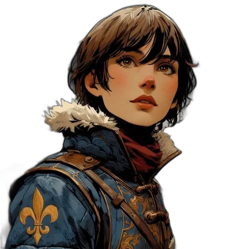 face, jacket, crown, staff, fantasy art, comic book art, concept art, pixel art transparent PNG cut-out