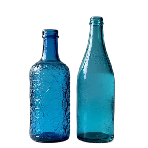 bottle, 3d render, photorealistic, blue, antique, textured, surface, smooth transparent PNG cut-out