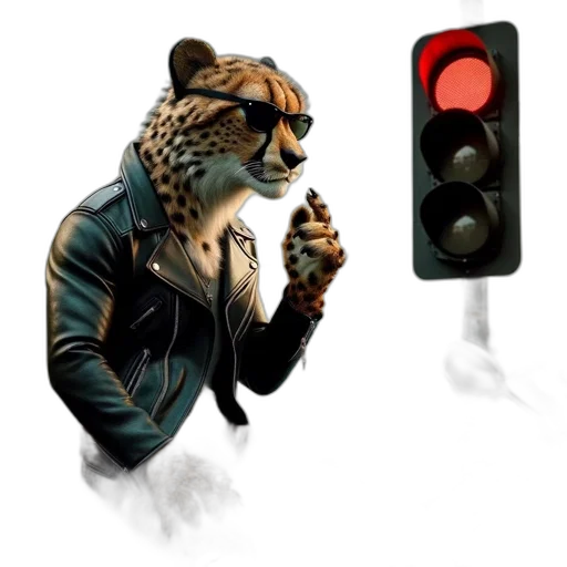 animal, jacket, concept art, 3d render, photorealistic, cyberpunk, anthropomorphized, cheetah transparent PNG cut-out
