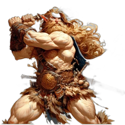 weapon, sword, hair, concept art, fantasy art, comic book art, photorealistic, muscular transparent PNG cut-out