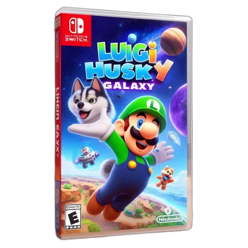 concept art, 3d render, nintendo, switch, game, title, luigi, husky transparent PNG cut-out