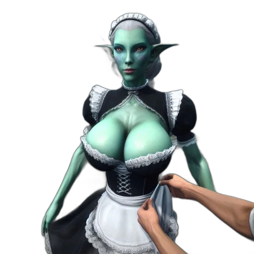 dress, robot, fantasy art, concept art, 3d render, photorealistic, outer space, green transparent PNG cut-out