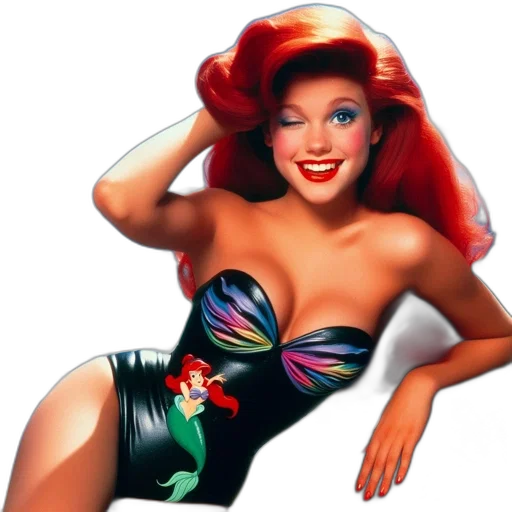 dress, photorealistic, cartoon, comic book art, underwater, woman, red, hair transparent PNG cut-out