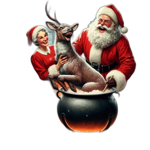 santa, mrs, claus, mirthful, reindeer, central, festive, scene transparent PNG cut-out