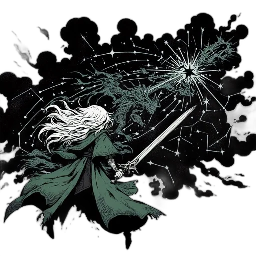 sword, staff, weapon, comic book art, concept art, fantasy art, outer space, fire transparent PNG cut-out