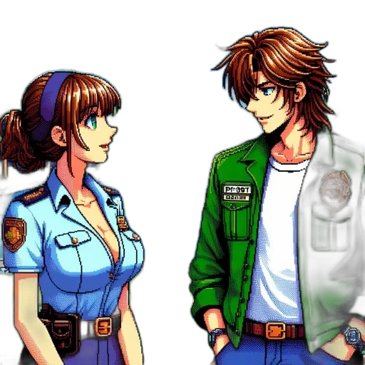 jacket, staff, concept art, pixel art, anime, comic book art, neon lights, outer space transparent PNG cut-out