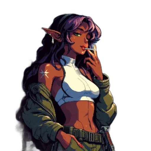 jacket, pixel art, concept art, fantasy art, comic book art, neon lights, pastel, green transparent PNG cut-out