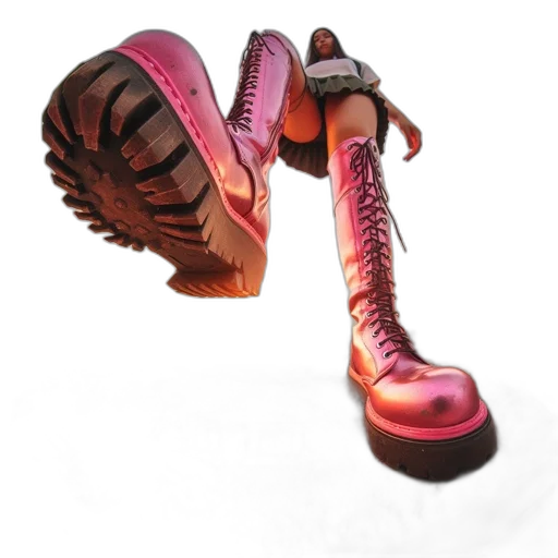 shoes, 3d render, photorealistic, enormous, woman, wearing, oversized, pink transparent PNG cut-out