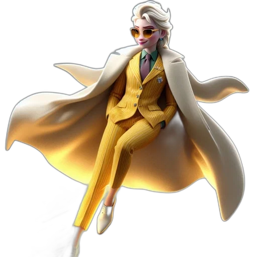 jacket, staff, concept art, 3d render, comic book art, cartoon, golden, animated transparent PNG cut-out