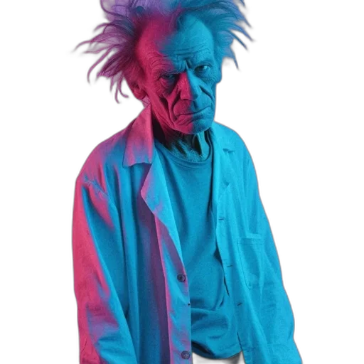 jacket, creature, mask, staff, vaporwave, cyberpunk, concept art, neon transparent PNG cut-out