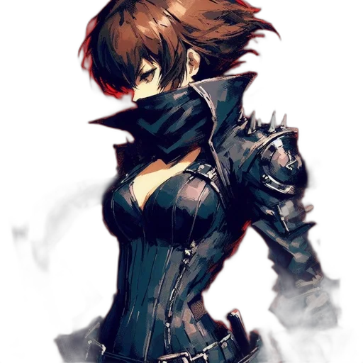 jacket, weapon, mask, dress, concept art, cyberpunk, fantasy art, comic book art transparent PNG cut-out