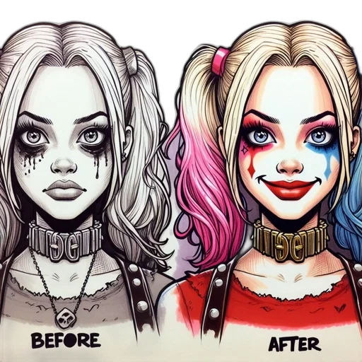 comic book art, cartoon, concept art, anime, character, face, undergoes, transformation transparent PNG cut-out