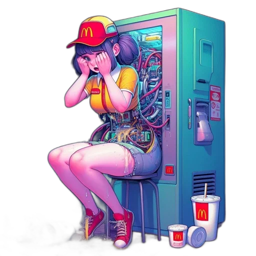 robot, food, dress, cyberpunk, vaporwave, pixel art, concept art, neon lights transparent PNG cut-out