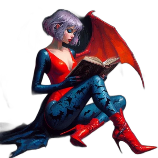 fantasy art, comic book art, concept art, pixel art, red, dark, woman, lavender transparent PNG cut-out