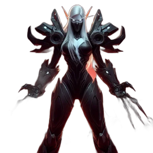 robot, concept art, fantasy art, comic book art, cyberpunk, dark, armored, woman transparent PNG cut-out