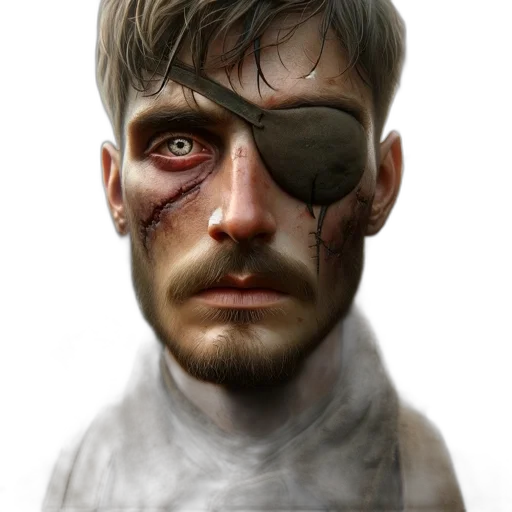 face, mask, weapon, concept art, photorealistic, cyberpunk, fantasy art, wounded transparent PNG cut-out