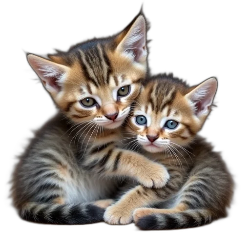 animal, photorealistic, oil painting, pixel art, 3d render, two, kittens, cuddling transparent PNG cut-out