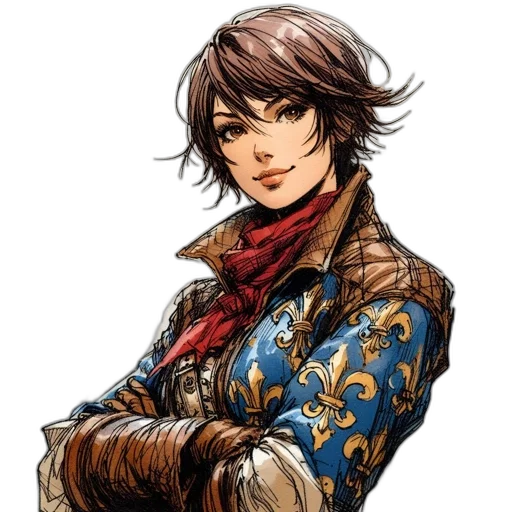 jacket, face, staff, weapon, concept art, comic book art, watercolor, fantasy art transparent PNG cut-out