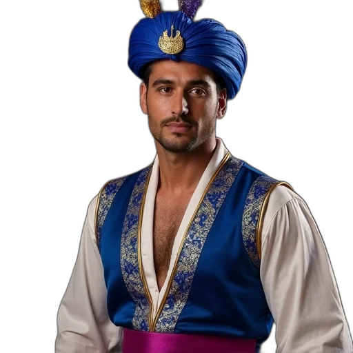 crown, staff, hat, face, adult, aladdin, genie, costume transparent PNG cut-out