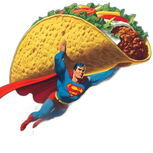 food, hat, concept art, stylized, superhero, holding, giant, taco transparent PNG cut-out