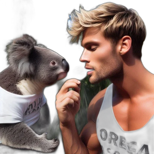 animal, photorealistic, watercolor, young, man, tousled, blonde, hair transparent PNG cut-out