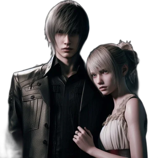 concept art, fantasy art, photorealistic, 3d render, dark, monochrome, two, characters transparent PNG cut-out