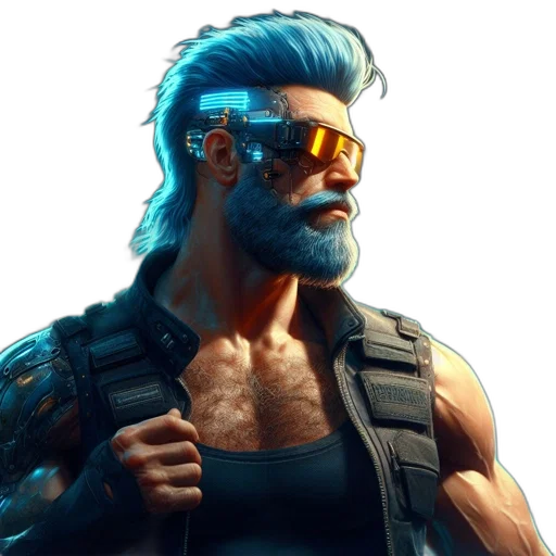 face, cyberpunk, concept art, pixel art, comic book art, blue, neon, image transparent PNG cut-out