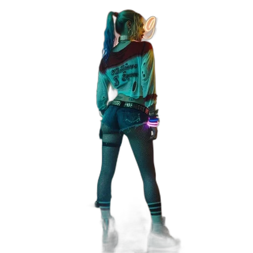 jacket, robot, weapon, staff, concept art, cyberpunk, 3d render, vaporwave transparent PNG cut-out