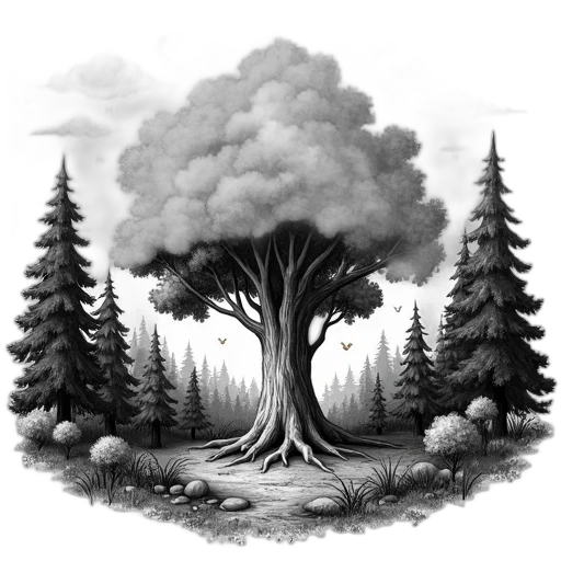 tree, creature, crown, animal, concept art, fantasy art, pencil sketch, photorealistic transparent PNG cut-out