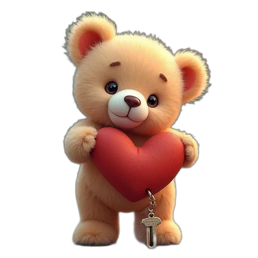 3d render, photorealistic, pixel art, concept art, cute, baby, bear, heart transparent PNG cut-out
