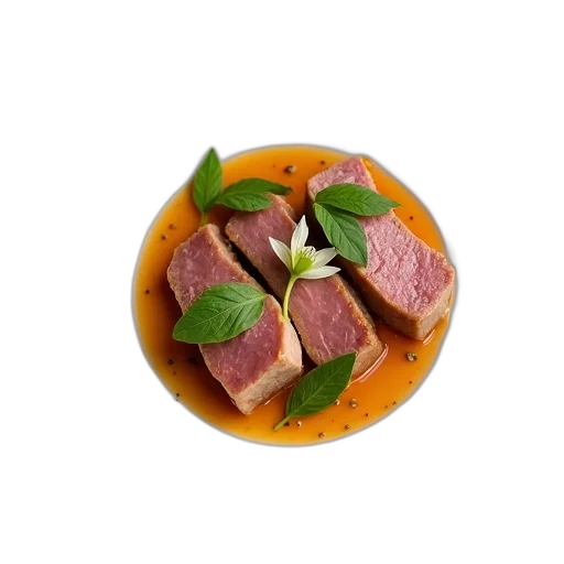 food, animal, 3d render, photorealistic, plate, three, pieces, meat transparent PNG cut-out
