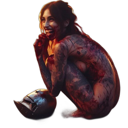 concept art, fantasy art, comic book art, photorealistic, red, dark, woman, festive transparent PNG cut-out