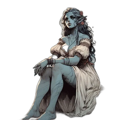 dress, staff, concept art, fantasy art, comic book art, watercolor, blue, pastel transparent PNG cut-out