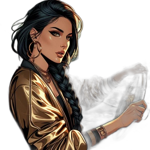 jewelry, jacket, fantasy art, comic book art, concept art, pixel art, fire, golden transparent PNG cut-out