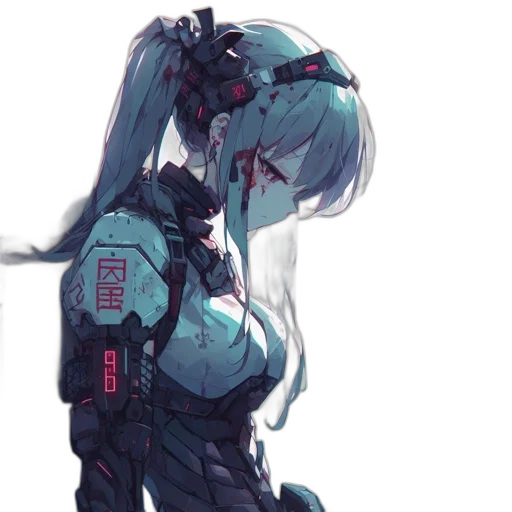 robot, weapon, dress, jacket, cyberpunk, concept art, anime, pixel art transparent PNG cut-out