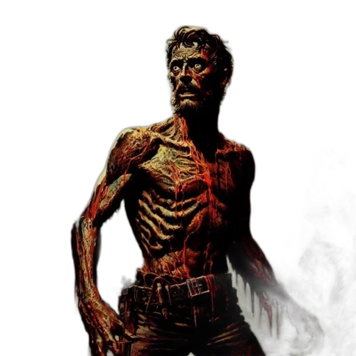 comic book art, concept art, fantasy art, photorealistic, red, macabre, scene, lit transparent PNG cut-out