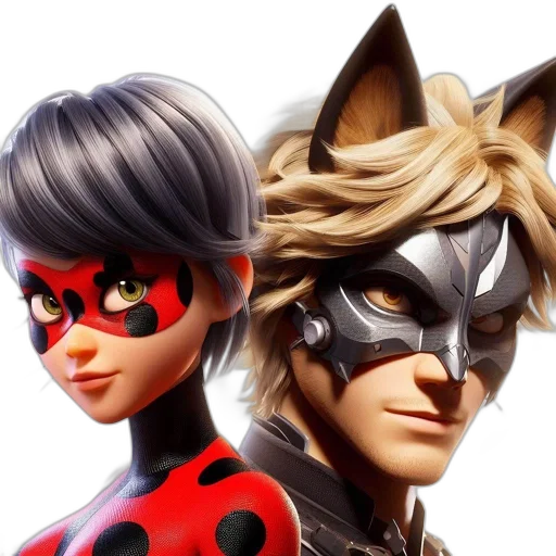 mask, comic book art, 3d render, concept art, anime, two, contrasting, characters transparent PNG cut-out