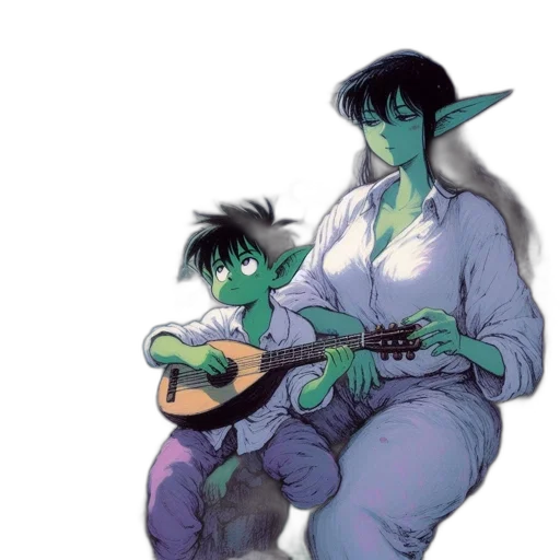 concept art, watercolor, fantasy art, comic book art, outer space, neon lights, green, elf transparent PNG cut-out