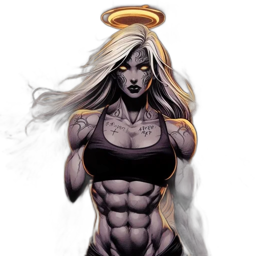 comic book art, concept art, fantasy art, pixel art, powerful-looking, woman, fiery, wings transparent PNG cut-out
