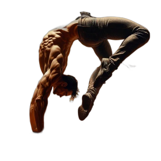 concept art, photorealistic, 3d render, earth tones, muscular, man, handstand, holds transparent PNG cut-out