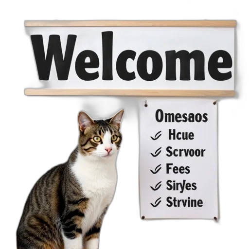 staff, tabby, cat, white, face, paws, sitting, front transparent PNG cut-out