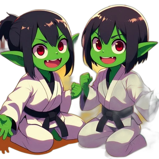 staff, concept art, pixel art, fantasy art, anime, green, two, smiling transparent PNG cut-out