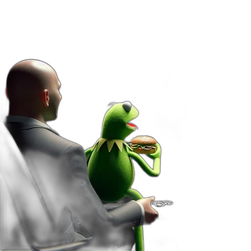 concept art, photorealistic, 3d render, bald, man, sits, chair, holding transparent PNG cut-out