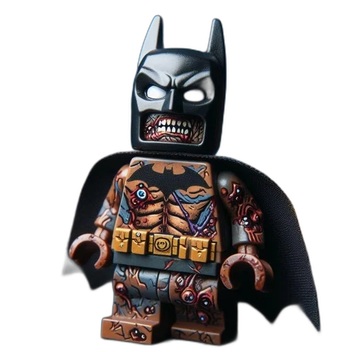 comic book art, 3d render, concept art, lego, figure, resembling, batman, monstrous transparent PNG cut-out