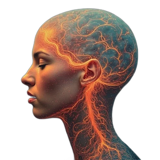hair, face, mask, crown, photorealistic, concept art, fire, image transparent PNG cut-out
