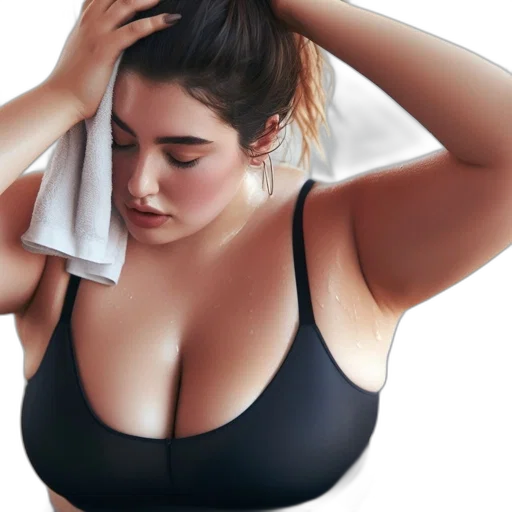 jacket, hat, photorealistic, woman, black, sports, bra, wipes transparent PNG cut-out