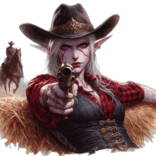 weapon, concept art, fantasy art, comic book art, photorealistic, elf-like, woman, scar transparent PNG cut-out